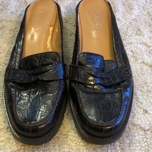 Talbots Brown Croc-Embossed Mules